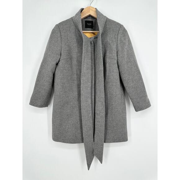 Smythe Bow Collar Coat Wool Blend Long Jacket, Gray - Picture 5 of 10